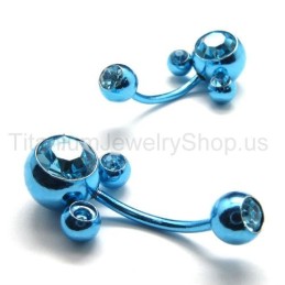 Oorbellen Met Blauwe Bloem En Ingelegde Diamanten Van Titanium