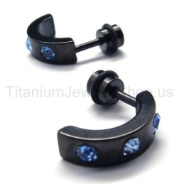 Zwarte Titanium Blauwe Diamanten Oorbellen