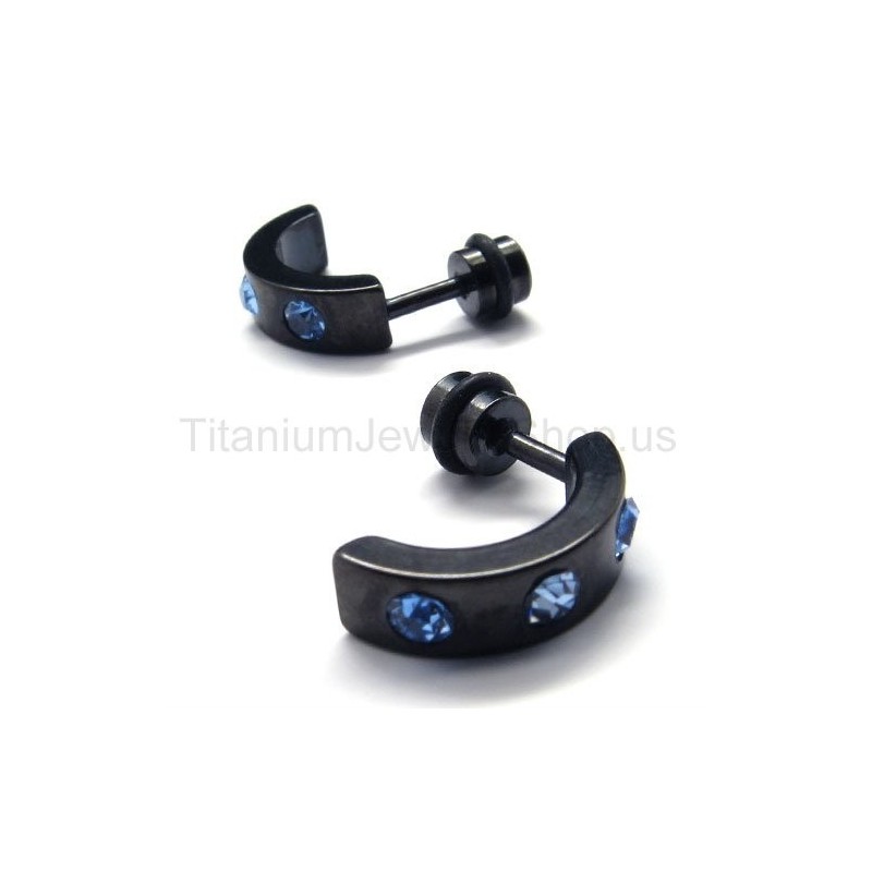 Zwarte Titanium Blauwe Diamanten Oorbellen