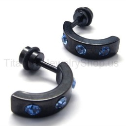 Zwarte Titanium Blauwe Diamanten Oorbellen