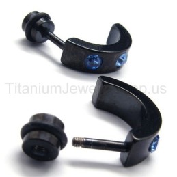 Zwarte Titanium Blauwe Diamanten Oorbellen
