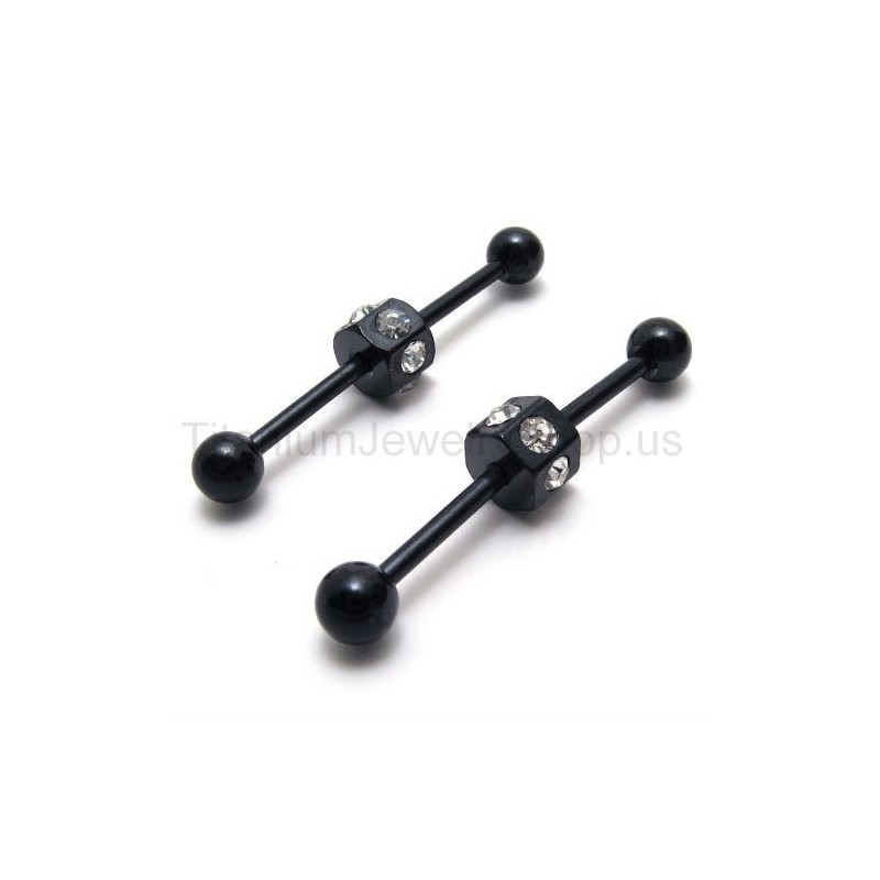 Zwarte Slanke Titanium Ingelegde Diamanten Oorbellen Zwarte Slanke Titanium Ingelegde Diamanten Oorbellen