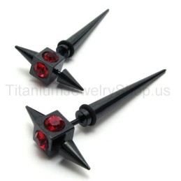 Zwarte Titanium Rode Diamanten Oorbellen