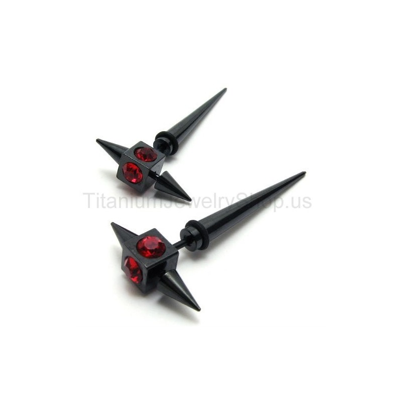 Zwarte Titanium Rode Diamanten Oorbellen Zwarte Titanium Rode Diamanten Oorbellen
