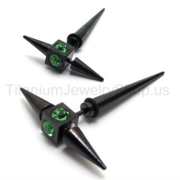 Zwarte Titanium Groene Diamanten Oorbellen