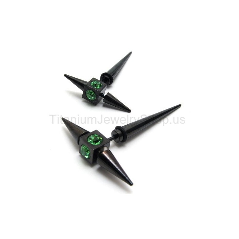 Zwarte Titanium Groene Diamanten Oorbellen Zwarte Titanium Groene Diamanten Oorbellen