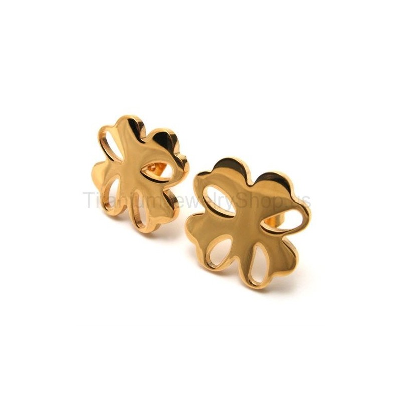 Gouden Bloem Titanium Oorbellen