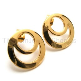 Gouden Oorbellen Met Twee Lussen Van Titanium
