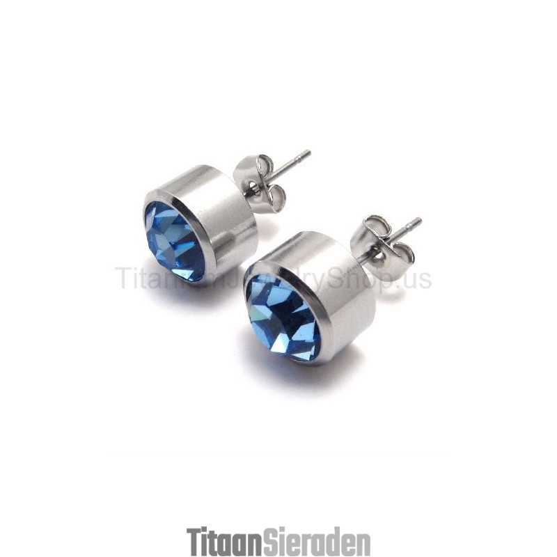 Zilveren Tank Titanium Blauwe Diamant Oorbellen Zilveren Tank Titanium Blauwe Diamant Oorbellen