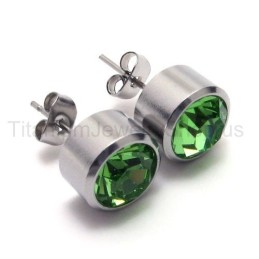 Zilveren Tank Titanium Groene Diamant Oorbellen