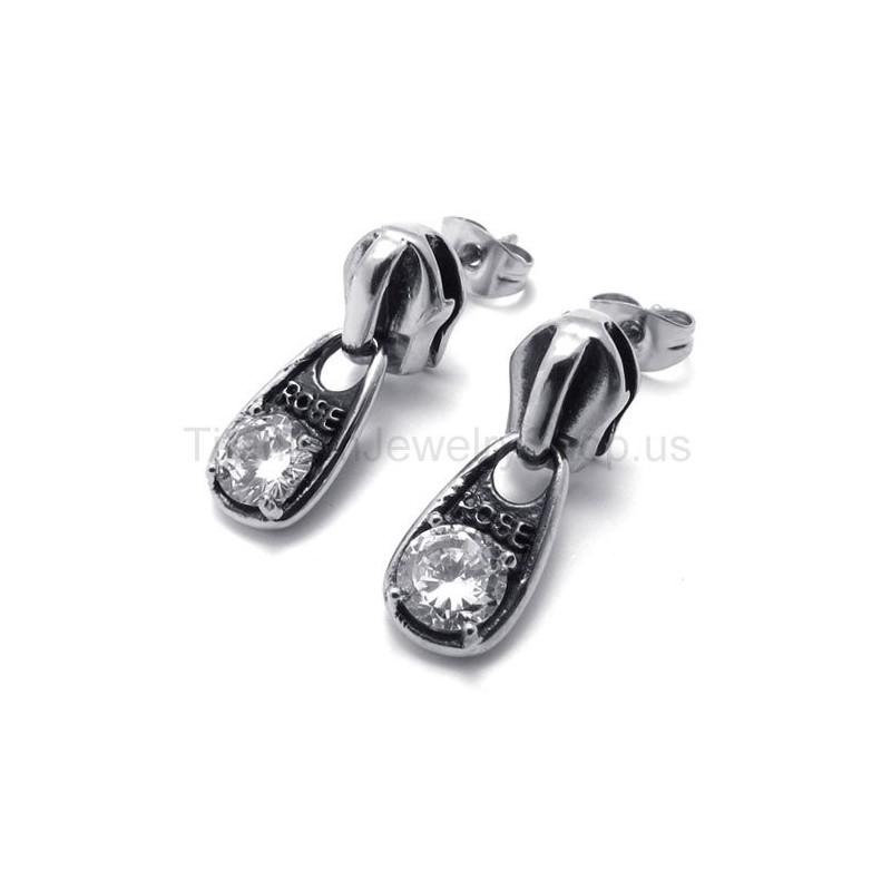 Witte Diamanten Retro Titanium Oorbellen Witte Diamanten Retro Titanium Oorbellen