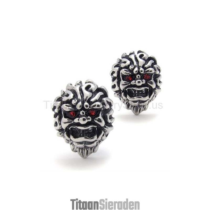 Met Red-Eyes Lion Retro Titanium Oorbellen Met Red-Eyes Lion Retro Titanium Oorbellen