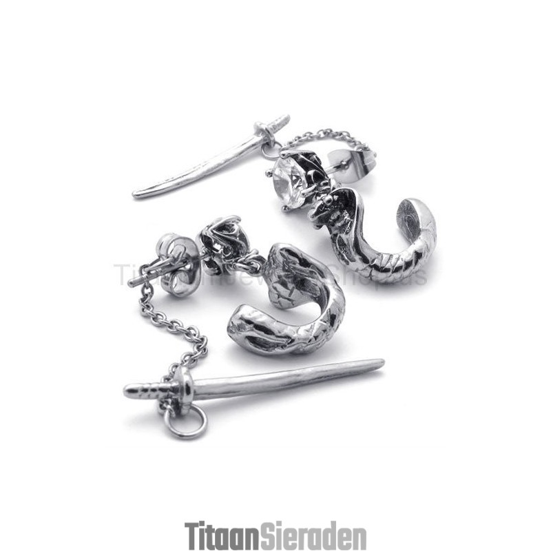 Zwaard En Bloem Titanium Oorbellen Zwaard En Bloem Titanium Oorbellen