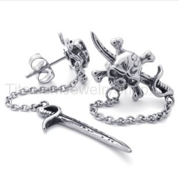 Zwaard En Schedel Titanium Oorbellen