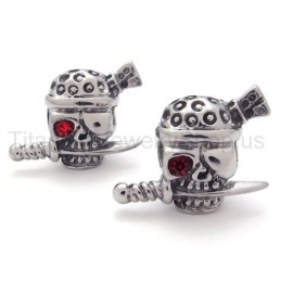 Zwaard En Schedel Met Een Rood Oog, Stitanium Oorbellen