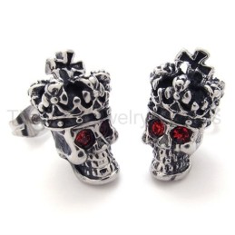 Titanium Oorbellen Met Red-Eyes Crown Skull