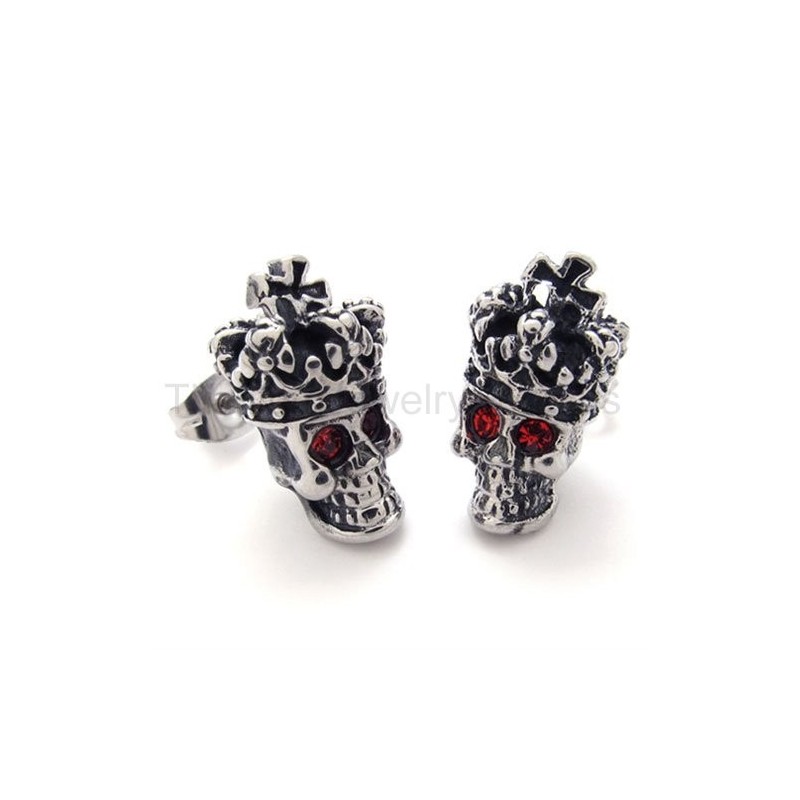 Titanium Oorbellen Met Red-Eyes Crown Skull Titanium Oorbellen Met Red-Eyes Crown Skull
