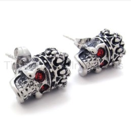 Titanium Oorbellen Met Red-Eyes Crown Skull