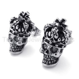 Titanium Oorbellen Met Witte Ogen En Kroon