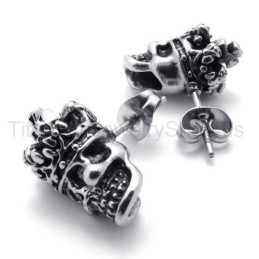 Titanium Oorbellen Met Witte Ogen En Kroon