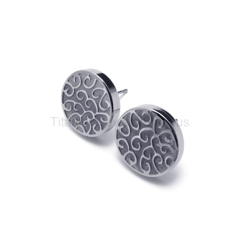 Gegraveerde Zilveren Titanium Oorbellen Gegraveerde Zilveren Titanium Oorbellen