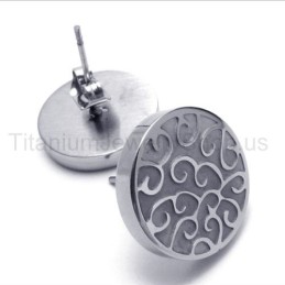 Gegraveerde Zilveren Titanium Oorbellen