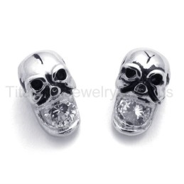 Ingelegde Diamanten Schedel Titanium Oorbellen