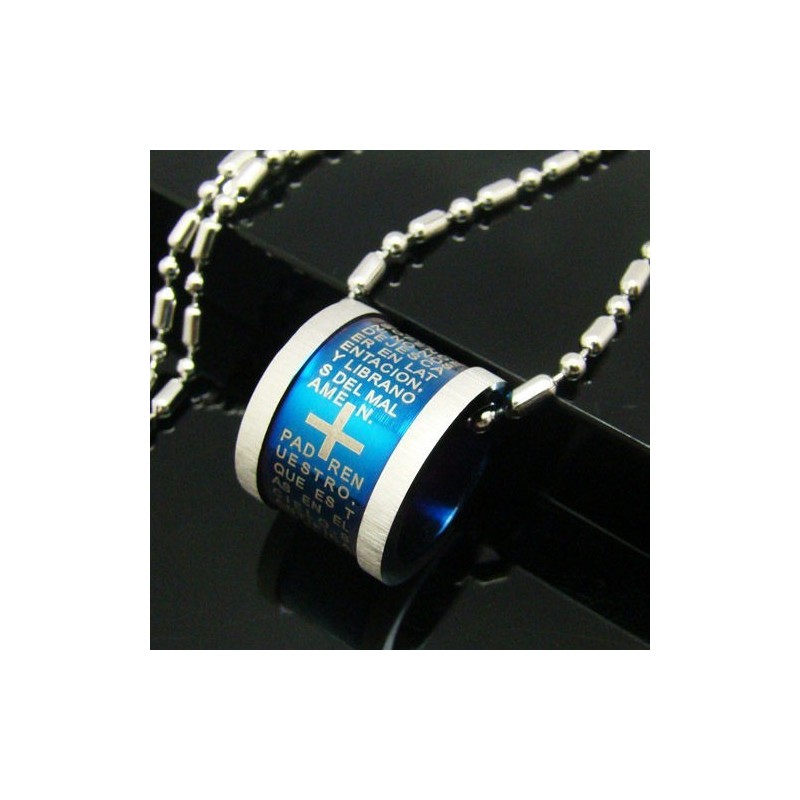Man Blue Cross Bijbel Roller Pure Titanium Hanger Ketting Man Blue Cross Bijbel Roller Pure Titanium Hanger Ketting