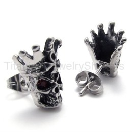 Titanium Oorbellen Met Rode Ogen En Schedel