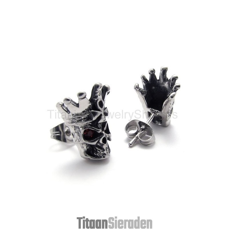 Titanium Oorbellen Met Rode Ogen En Schedel