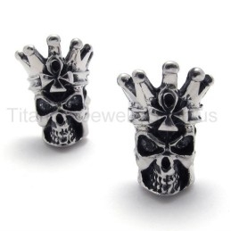 Witte Ogen Schedel Titanium Oorbellen