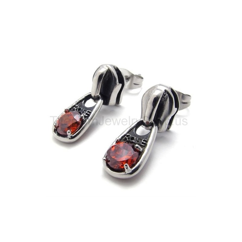 Rode Diamanten Retro Titanium Oorbellen