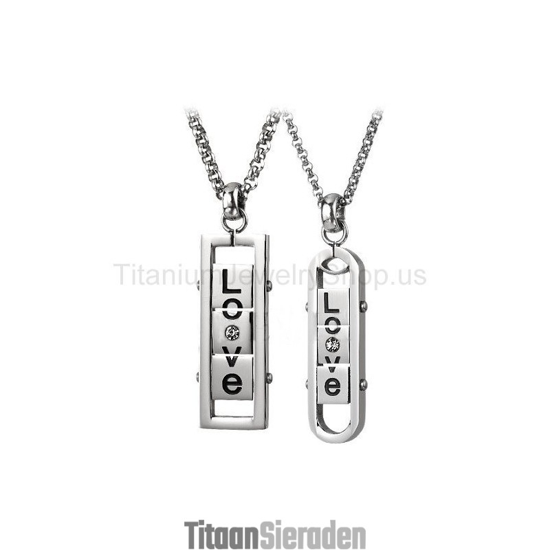 Draaibare "Love" Titanium Minnaarshangers Draaibare "Love" Titanium Minnaarshangers