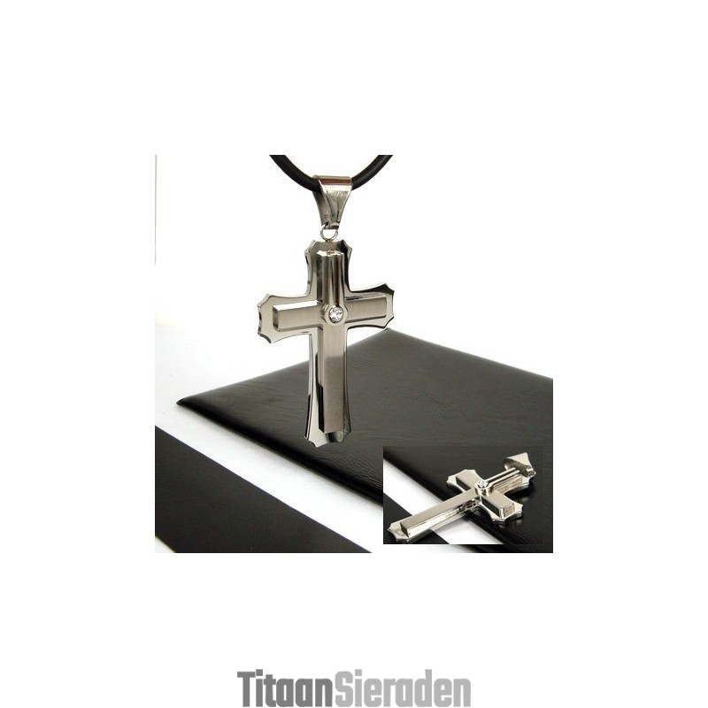 Man 2-Laags Kruis Edelsteen - Puur Titanium Hanger Man 2-Laags Kruis Edelsteen - Puur Titanium Hanger
