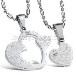 Titanium Zilveren Sweetheart Lovers Hangers Met Strass En Gratis Kettingen C600