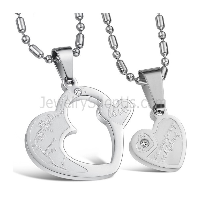 Titanium Zilveren Sweetheart Lovers Hangers Met Strass En Gratis Kettingen C600