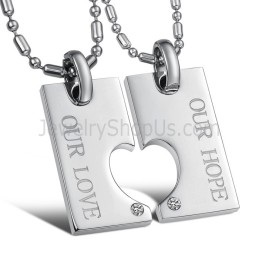 Titaniumzilveren "Our Hope & Our Love" Sweetheart Lovers-Hangers Met Strass-Steentjes En Gratis Kettingen C602