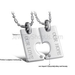 Titaniumzilveren "Our Hope & Our Love" Sweetheart Lovers-Hangers Met Strass-Steentjes En Gratis Kettingen C602