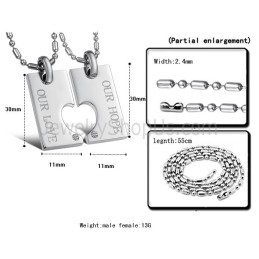 Titaniumzilveren "Our Hope & Our Love" Sweetheart Lovers-Hangers Met Strass-Steentjes En Gratis Kettingen C602