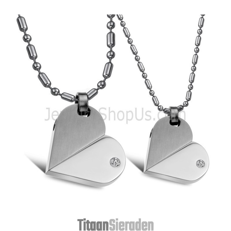 Titanium Zilveren Sweetheart Hangers Met Strass Steentjes En Gratis Kettingen 111