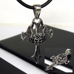 Cool Man Skull Cross Pure Titanium Hanger Gratis Ketting