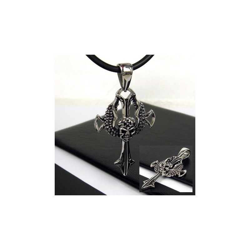 Cool Man Skull Cross Pure Titanium Hanger Gratis Ketting