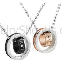 Titanium Roségouden En Zwarte Ringen, Geliefdenhangers Met Strass-Steentjes En Gratis Kettingen C505