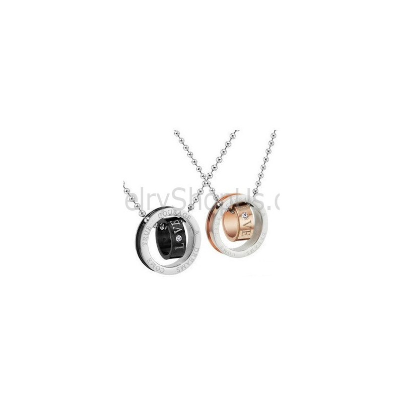 Titanium Roségouden En Zwarte Ringen, Geliefdenhangers Met Strass-Steentjes En Gratis Kettingen C505