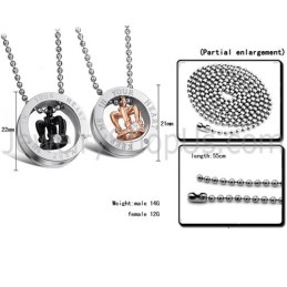 Titanium Roségoud En Zwarte Koninklijke Kronen "Keep Me In Your Heart" Geliefdenhangers Met Strass-Steentjes En Gratis Kettingen