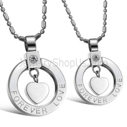 Titaniumzilveren "Forever Love"-Hangers Met Strass-Steentjes En Gratis Kettingen C415