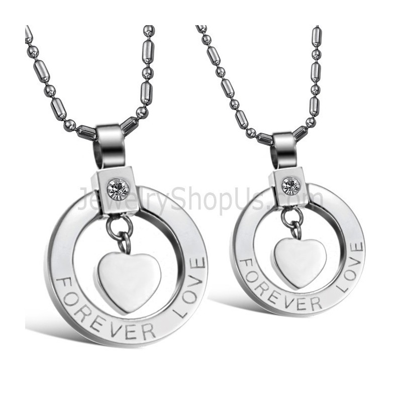 Titaniumzilveren "Forever Love"-Hangers Met Strass-Steentjes En Gratis Kettingen C415 Titaniumzilveren "Forever Love"-Hangers Met Strass-Steentjes En Gratis Kettingen C415