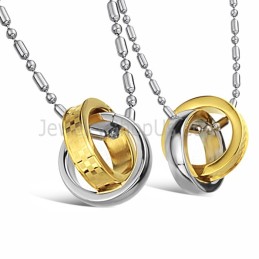 Titanium Ringen Van Goud En Zilver, Geliefdenhangers Met Gratis Kettingen C643