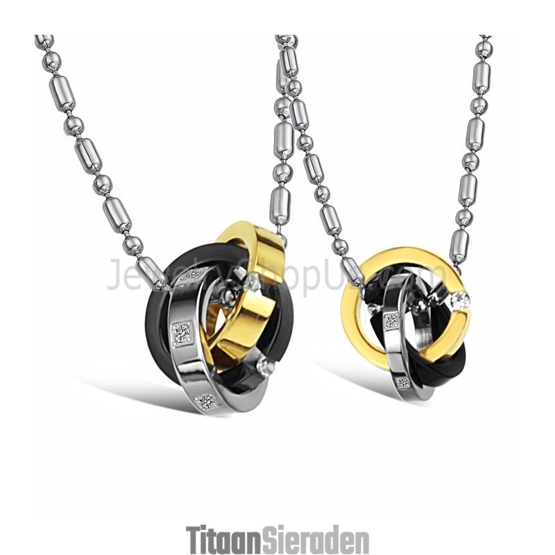 Titanium Driekleurige Ringen Met Hangers, Diamanten En Gratis Kettingen C642 Titanium Driekleurige Ringen Met Hangers, Diamanten En Gratis Kettingen C642