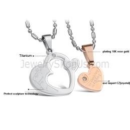 Titanium Roségoud En Zilveren Sweetheart Lovers-Hangers Met Strass-Steentjes En Gratis Kettingen C600